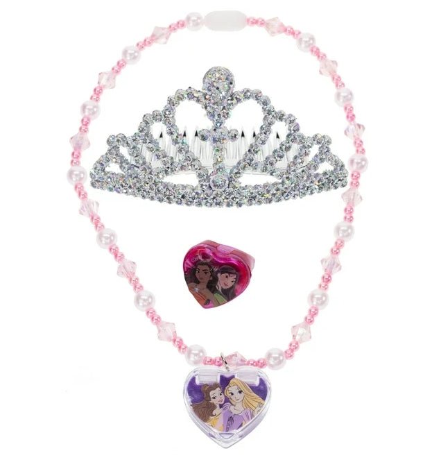 Disney Princess Cosmetic Jewelry Set, Pink Necklace, Pretend Diamond Tiara, Lip Gloss Locket - Disney Princess Cosmetic Jewelry Set, Pink Necklace, Pretend Diamond Tiara, Lip Gloss Locket