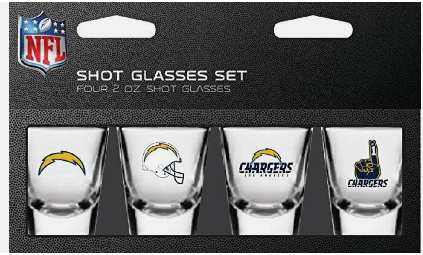 Los Angeles Chargers NFL 2Oz Shot Glasses Set 4 Pack - Los Angeles Chargers NFL 2Oz Shot Glasses Set 4 Pack