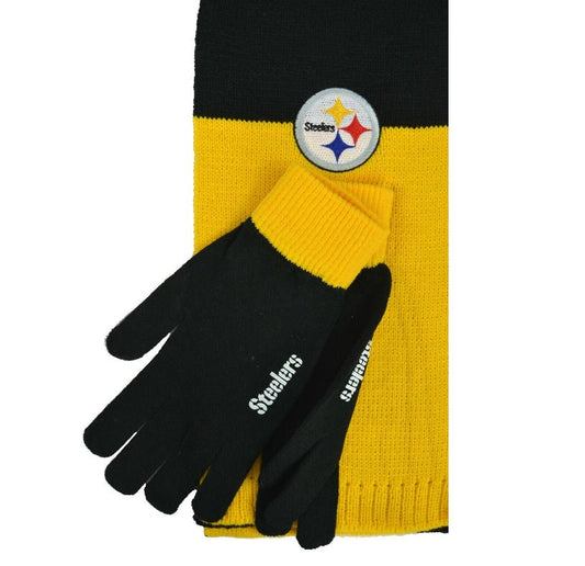 New 3PC NFL Pittsburgh Steelers Colorblock Scarf & Glove Gift Set - New 3PC NFL Pittsburgh Steelers Colorblock Scarf & Glove Gift Set