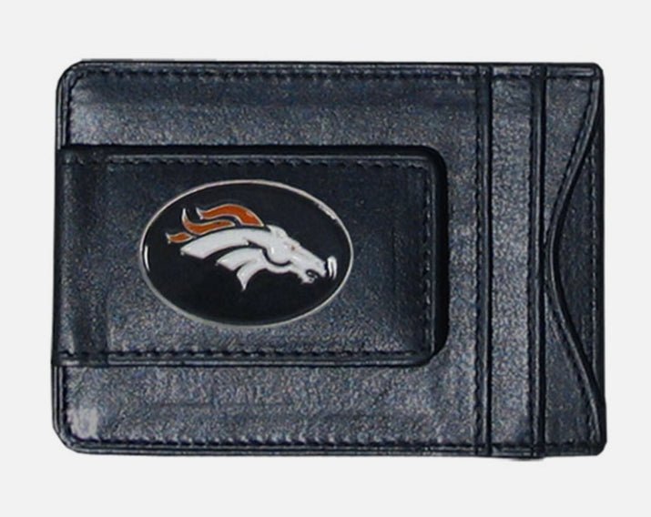 NFL Broncos Black Leather Money Clip Wallet - NFL Broncos Black Leather Money Clip Wallet