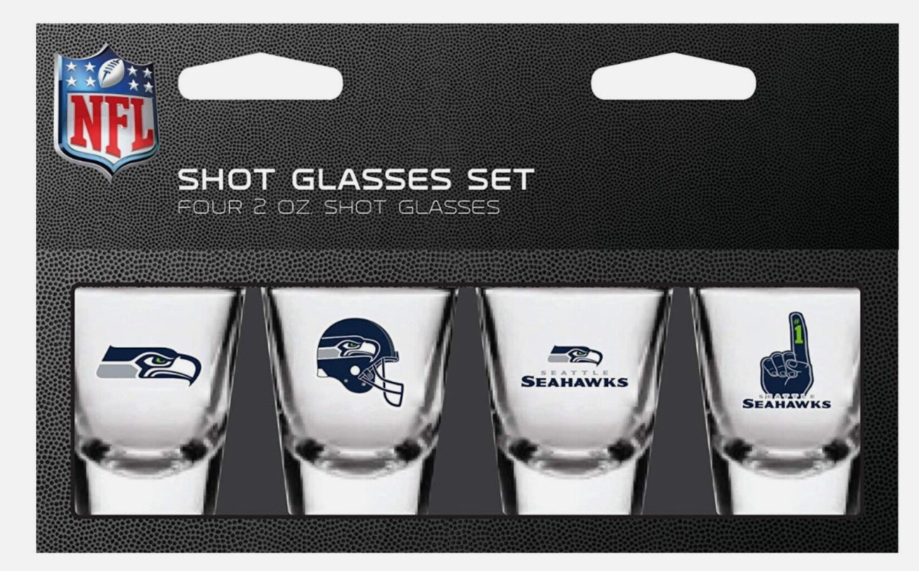 Seattle Seahawks NFL 2 oz Shot Glasses Set 4 Pack - Seattle Seahawks NFL 2 oz Shot Glasses Set 4 Pack