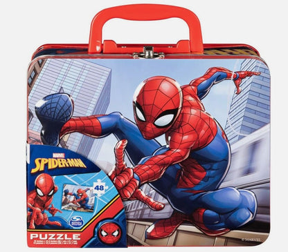 Spiderman Large Lunch Tin Box with 24pc puzzle inside - Spiderman Large Lunch Tin Box with 24pc puzzle inside